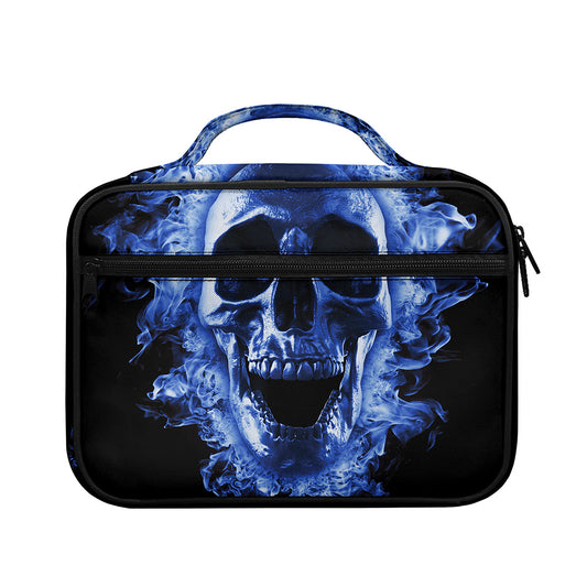 Blue Flaming Skull Print Briefcase Bible Bag