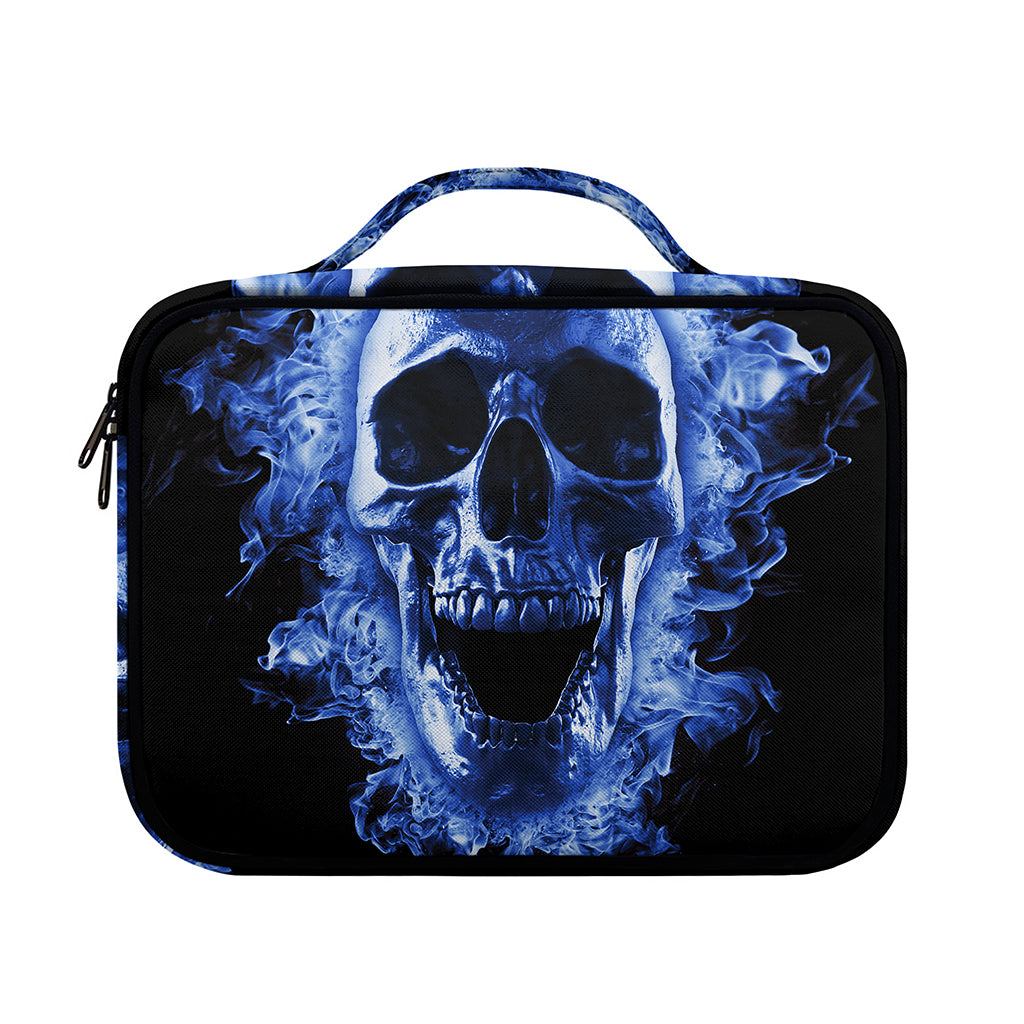 Blue Flaming Skull Print Briefcase Bible Bag