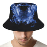 Blue Flaming Skull Print Bucket Hat