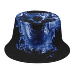 Blue Flaming Skull Print Bucket Hat