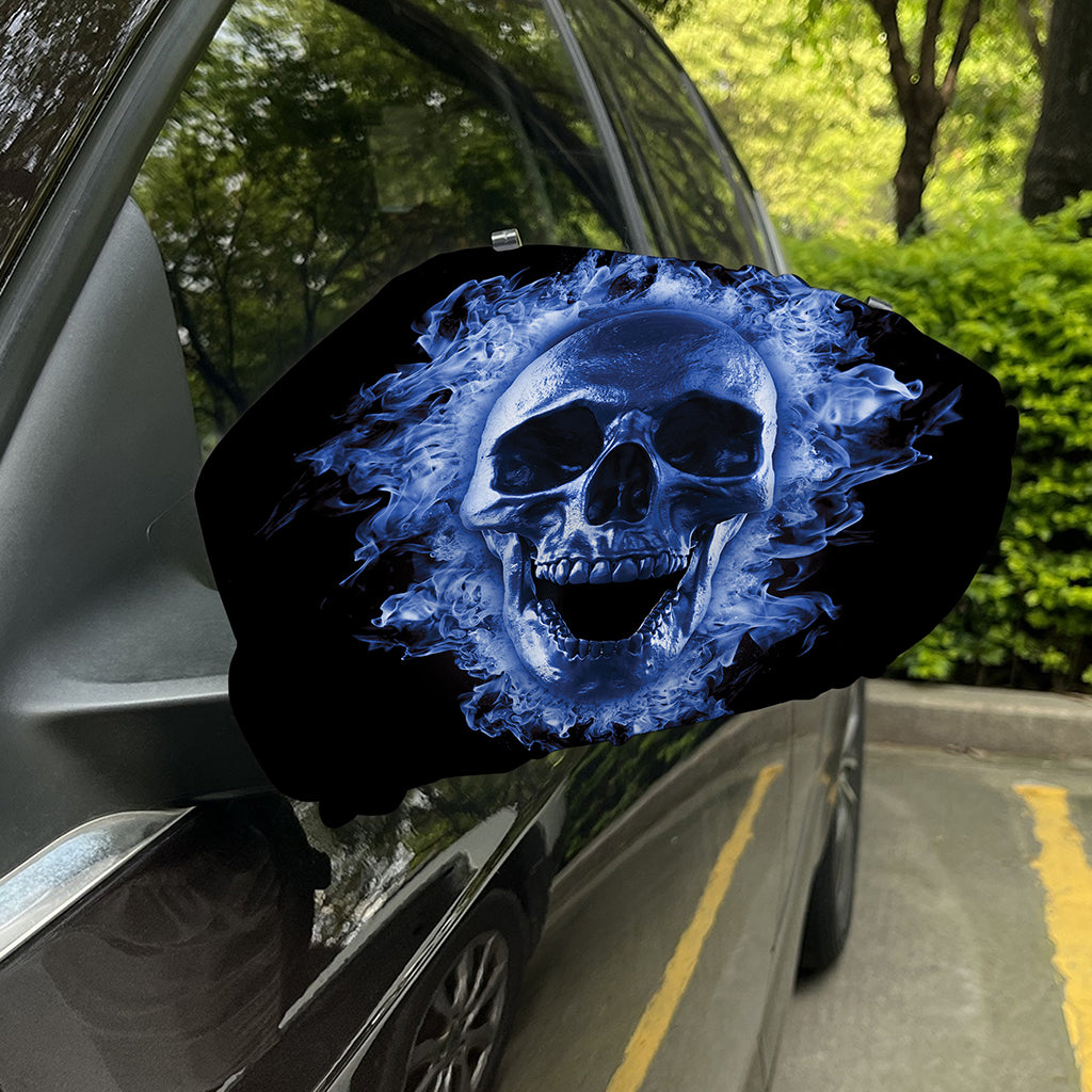 Blue Flaming Skull Print Car Side Mirror Covers