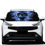 Blue Flaming Skull Print Car Windshield Snow Cover