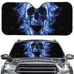 Blue Flaming Skull Print Car Windshield Sun Shade