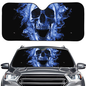 Blue Flaming Skull Print Car Windshield Sun Shade