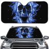 Blue Flaming Skull Print Car Windshield Sun Shade