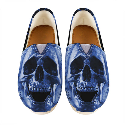 Blue Flaming Skull Print Casual Shoes