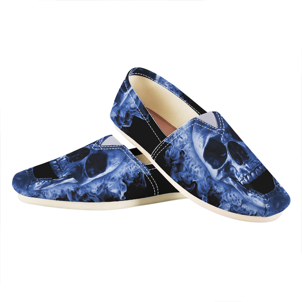 Blue Flaming Skull Print Casual Shoes