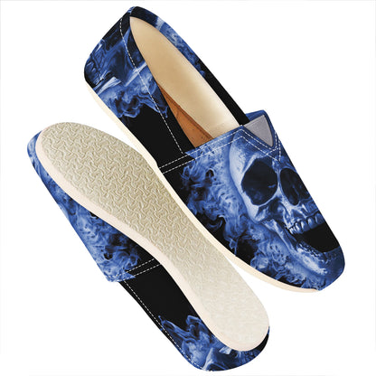 Blue Flaming Skull Print Casual Shoes