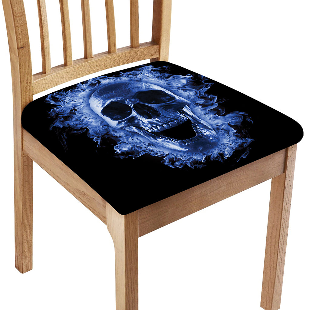 Blue Flaming Skull Print Chair Cushion Cover