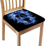 Blue Flaming Skull Print Chair Cushion Cover