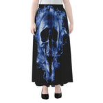 Blue Flaming Skull Print Chiffon Maxi Skirt