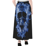 Blue Flaming Skull Print Chiffon Maxi Skirt