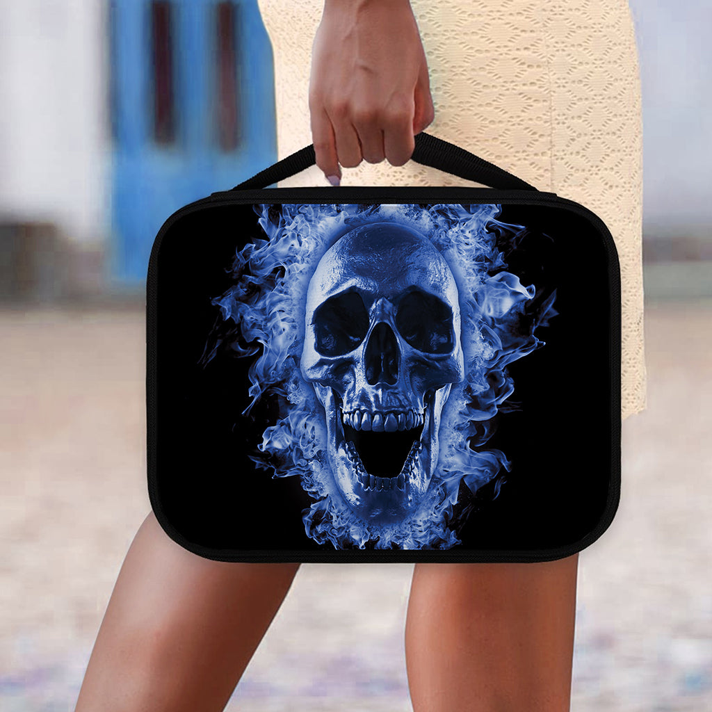 Blue Flaming Skull Print Classic Bible Case