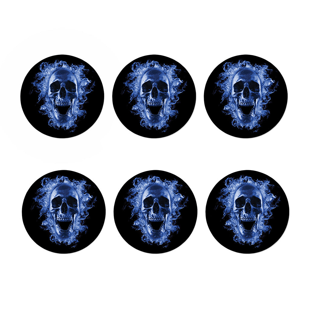 Blue Flaming Skull Print Coaster Set