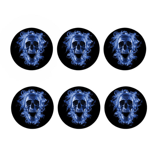 Blue Flaming Skull Print Coaster Set