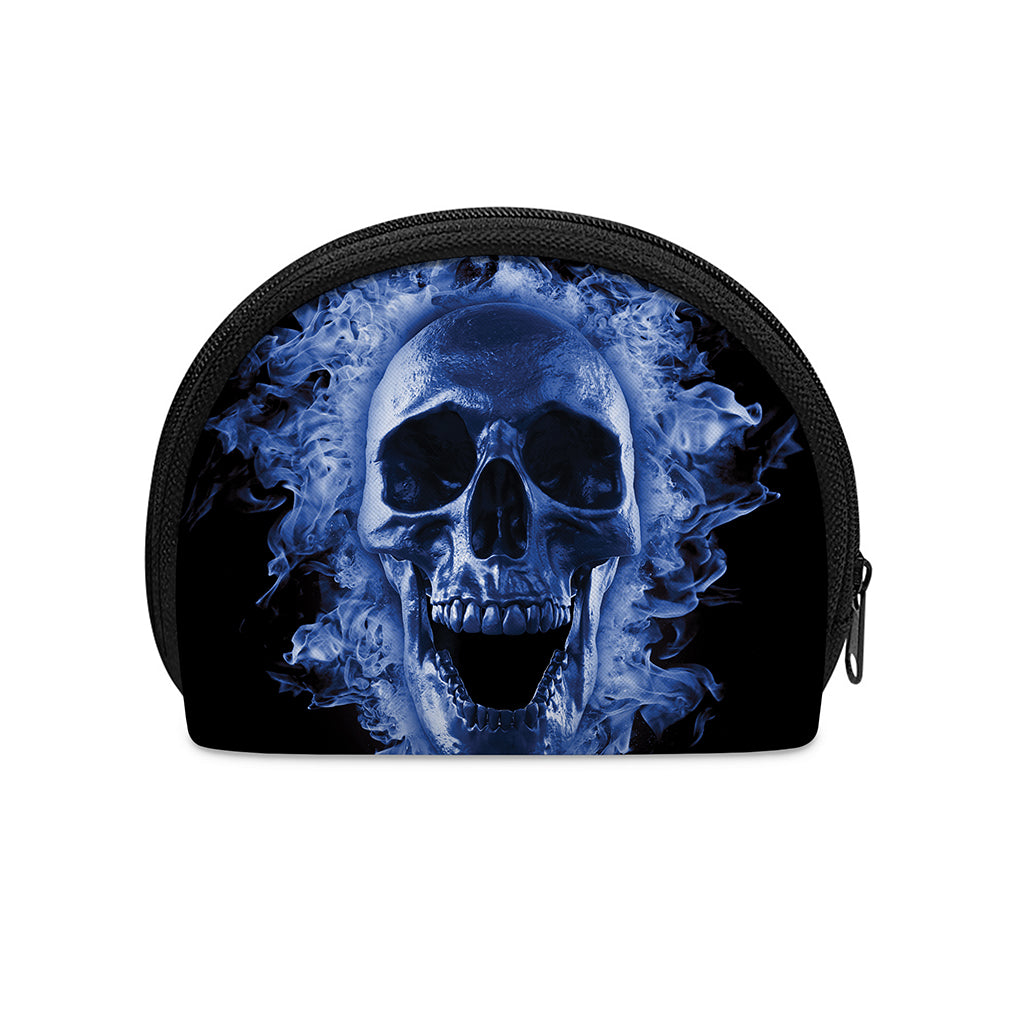 Blue Flaming Skull Print Coin Purse