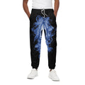 Blue Flaming Skull Print Cotton Sweatpants