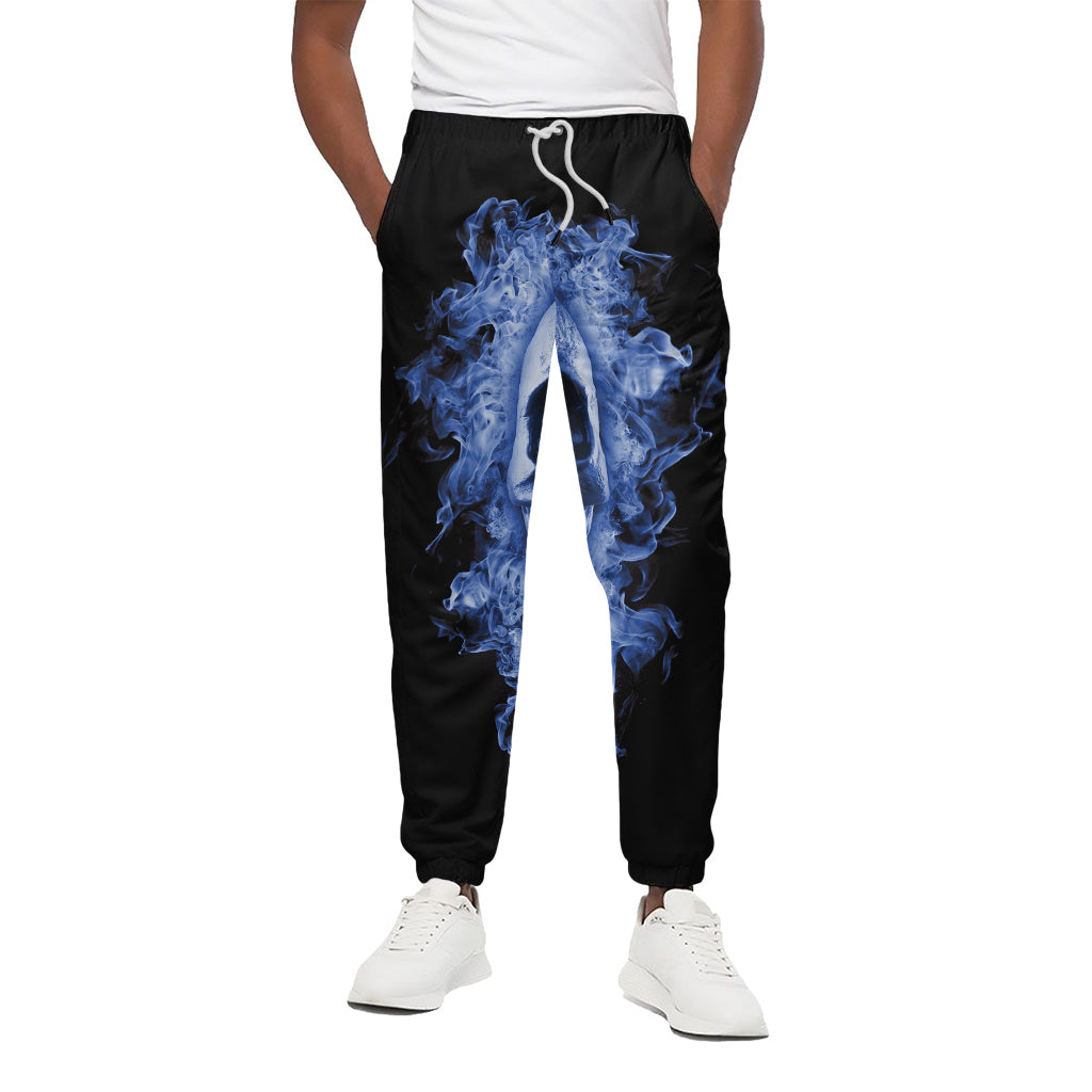 Blue Flaming Skull Print Cotton Pants
