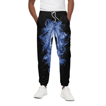 Blue Flaming Skull Print Cotton Pants