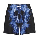 Blue Flaming Skull Print Cotton Shorts