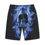 Blue Flaming Skull Print Cotton Shorts