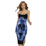 Blue Flaming Skull Print Cross Back Cami Dress