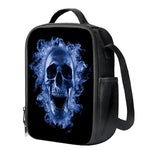 Blue Flaming Skull Print Crossbody Lunch Bag
