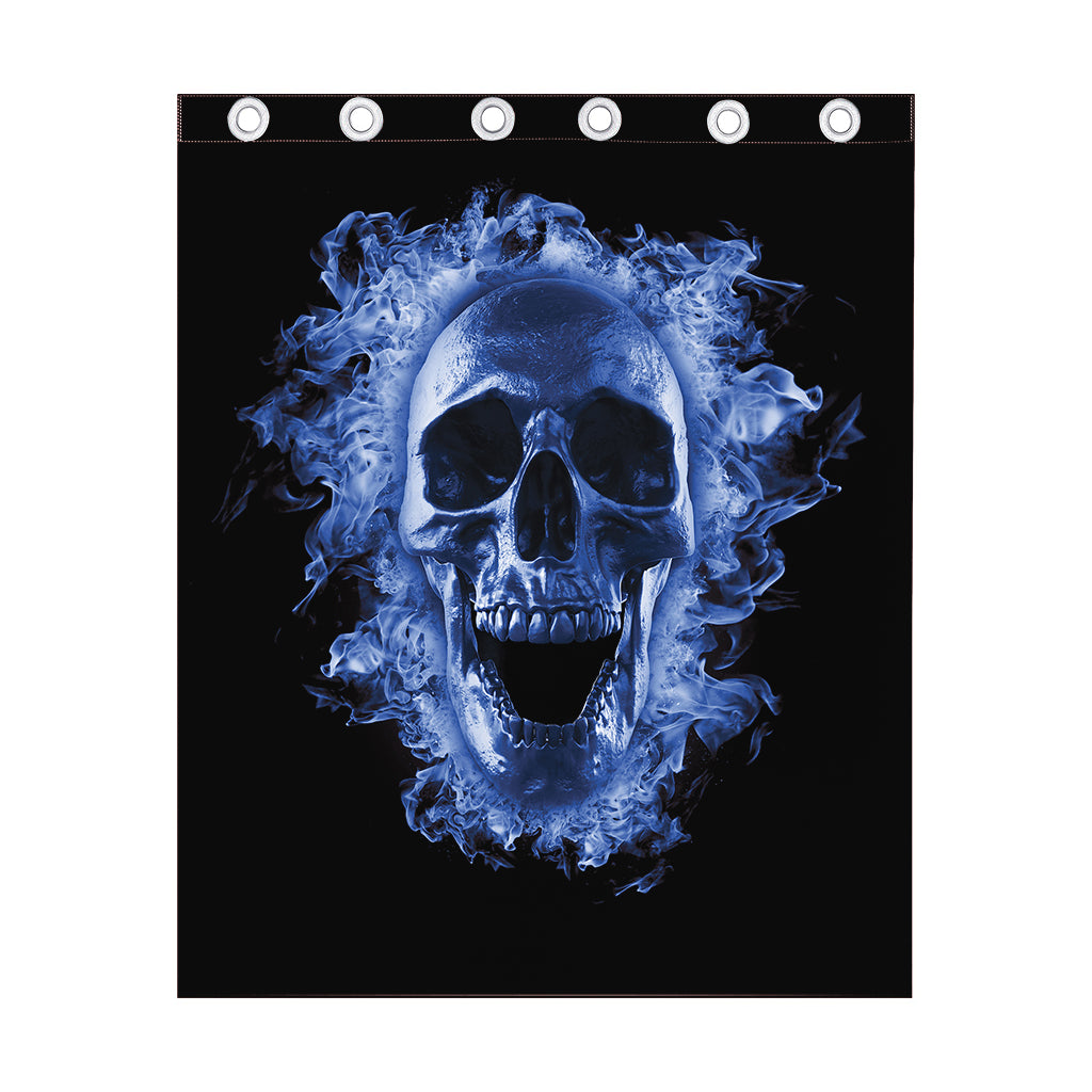 Blue Flaming Skull Print Curtain