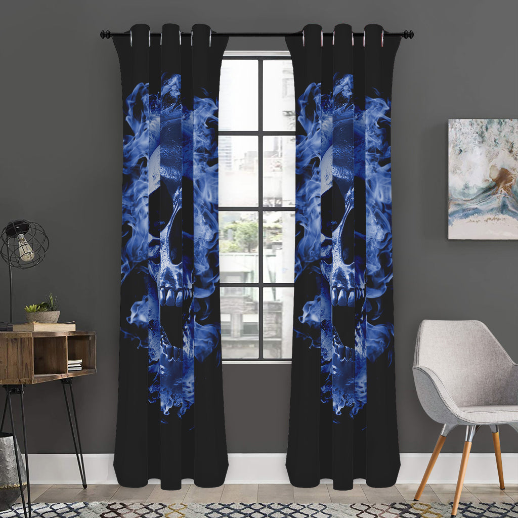 Blue Flaming Skull Print Curtain