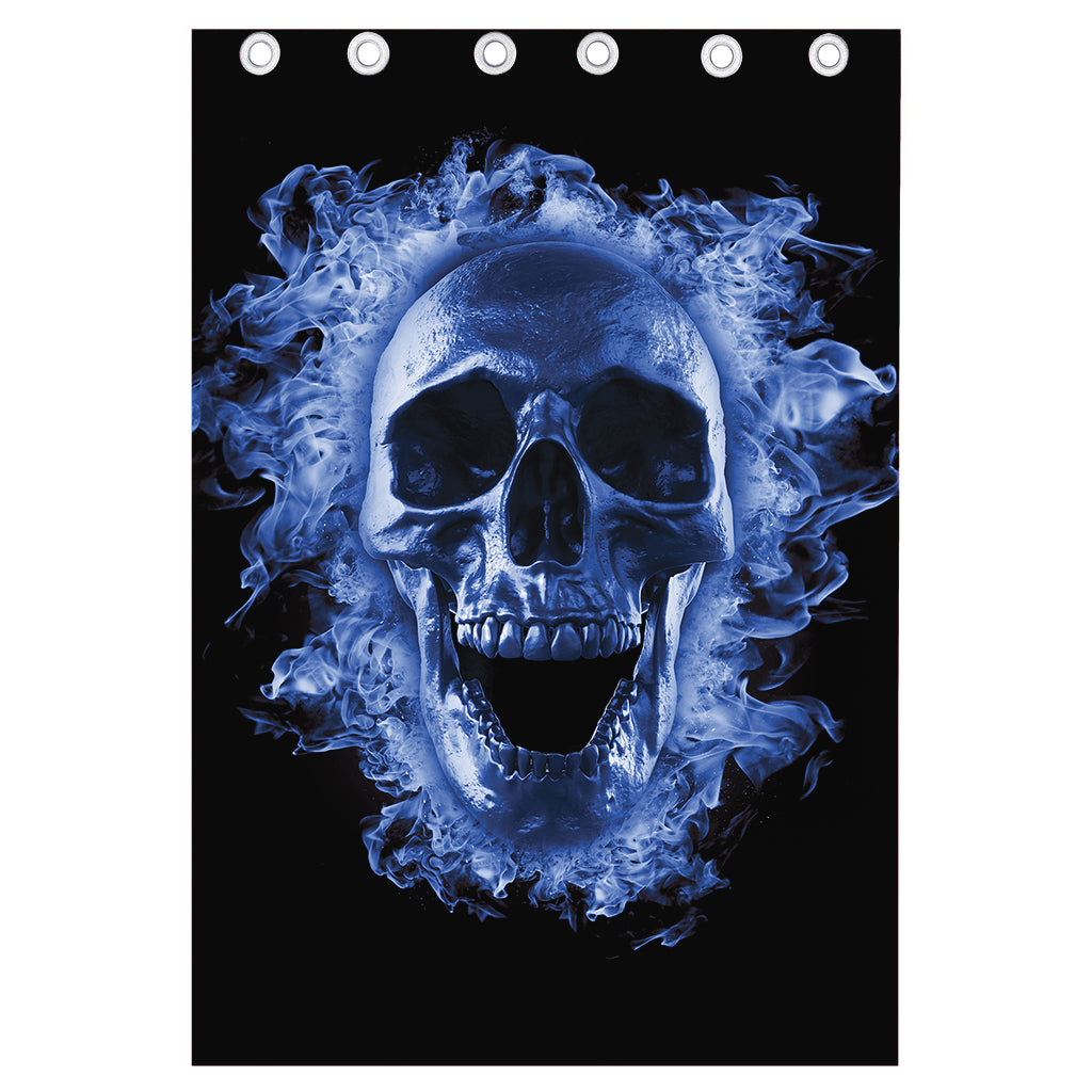 Blue Flaming Skull Print Curtain