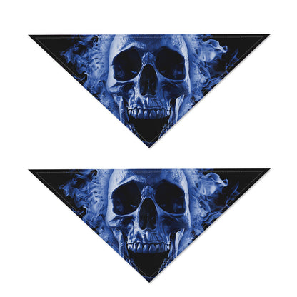 Blue Flaming Skull Print Dog Bandana