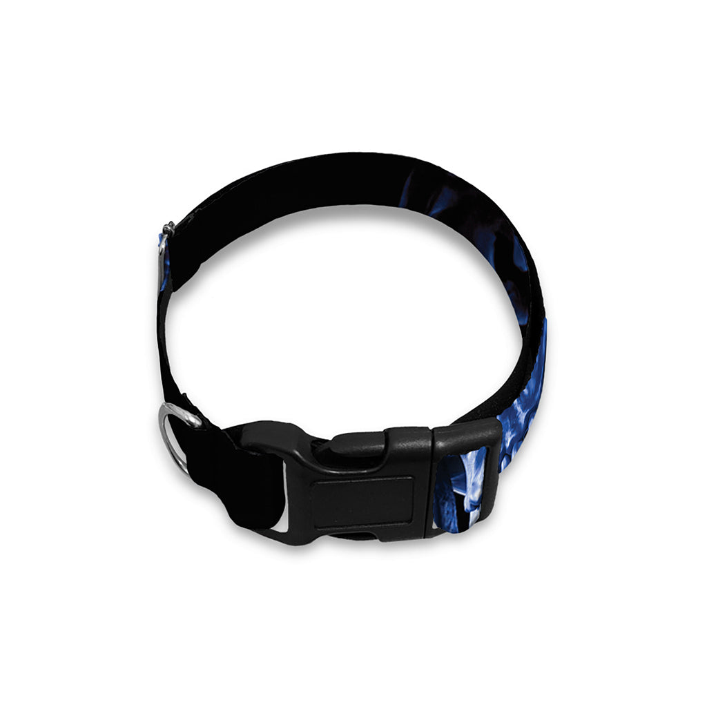 Blue Flaming Skull Print Dog Collar