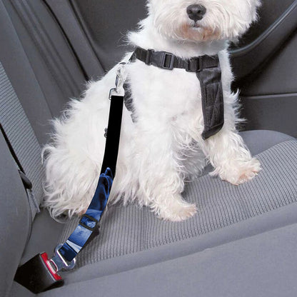 Blue Flaming Skull Print Dog Seat Belt