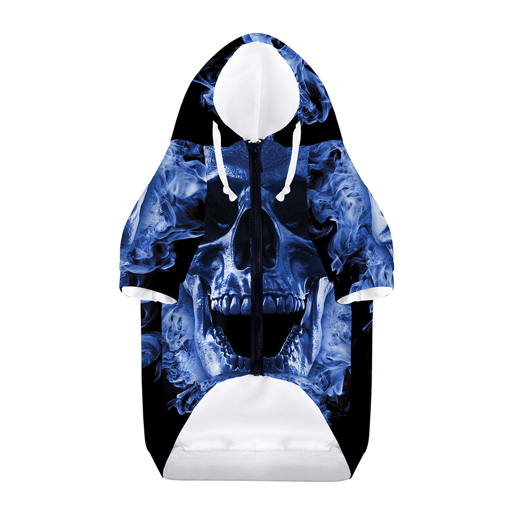Blue Flaming Skull Print Dog Zip Up Hoodie