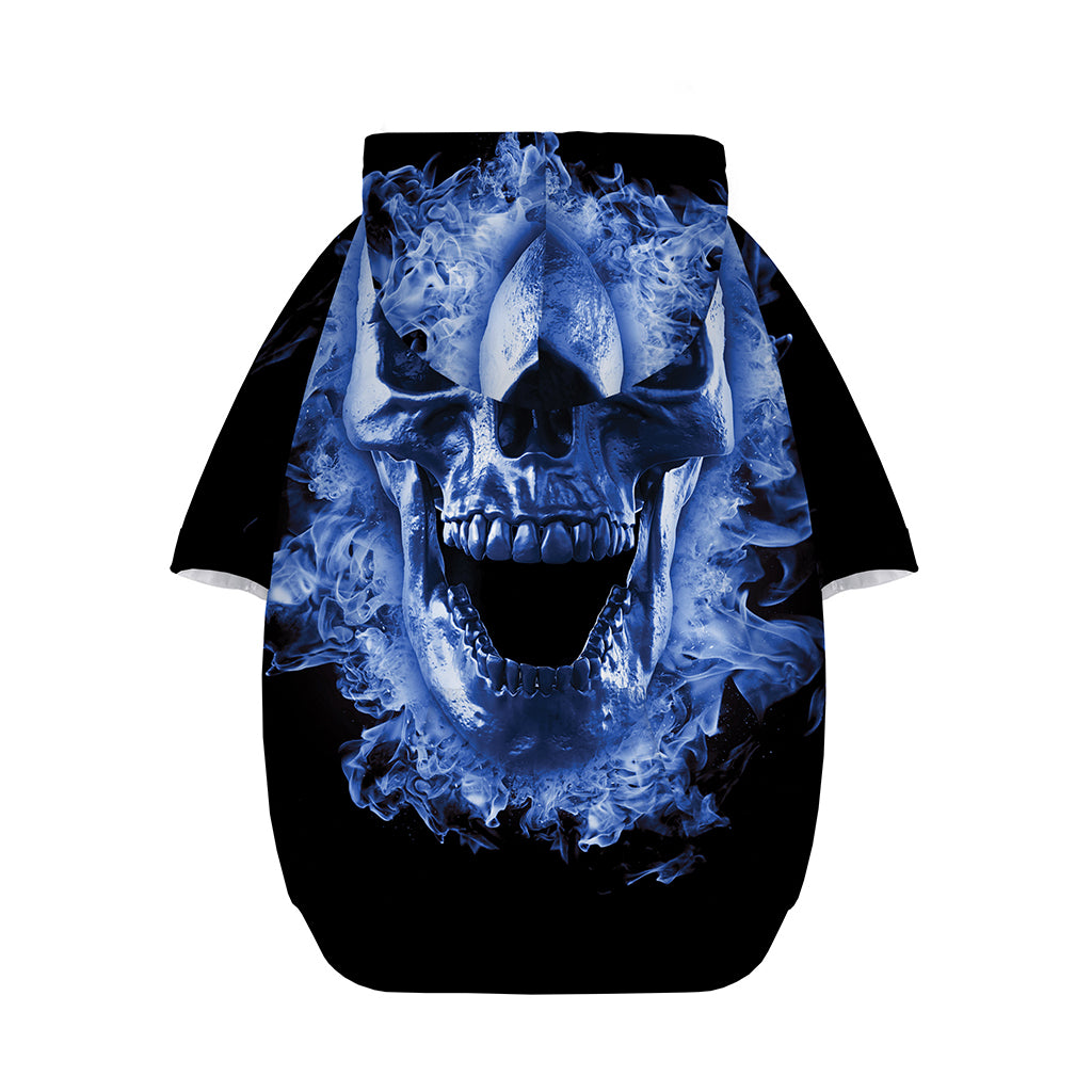 Blue Flaming Skull Print Dog Zip Up Hoodie