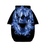 Blue Flaming Skull Print Dog Zip Up Hoodie
