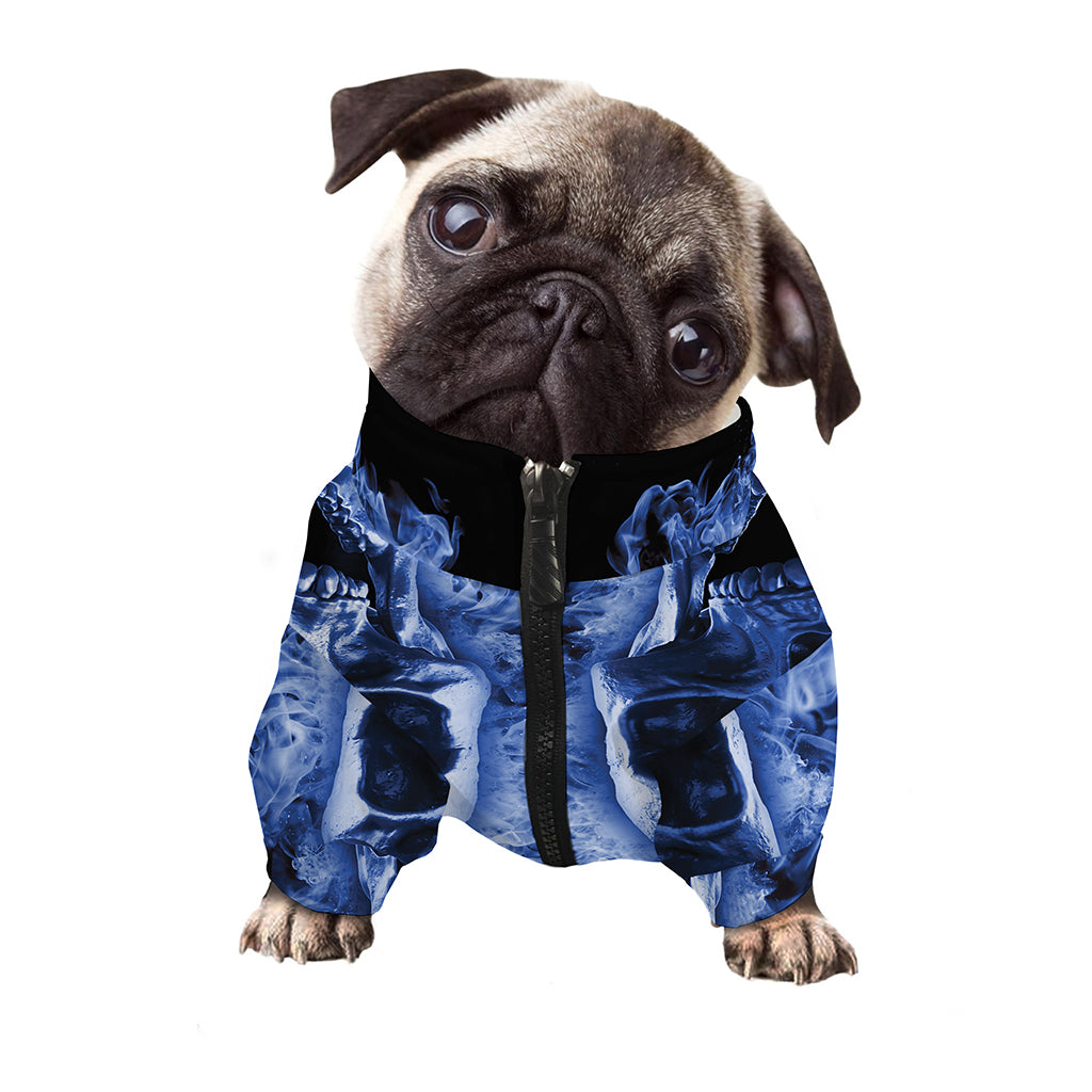 Blue Flaming Skull Print Dog Zip Up Jacket