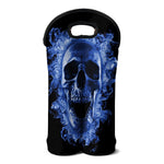Blue Flaming Skull Print Double Neoprene Wine Tote