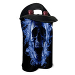 Blue Flaming Skull Print Double Neoprene Wine Tote