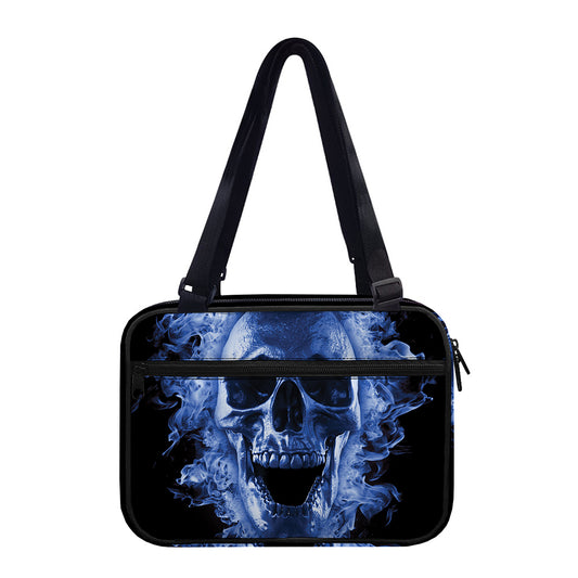 Blue Flaming Skull Print Double Strap Bible Bag