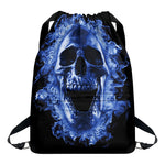 Blue Flaming Skull Print Drawstring Backpack