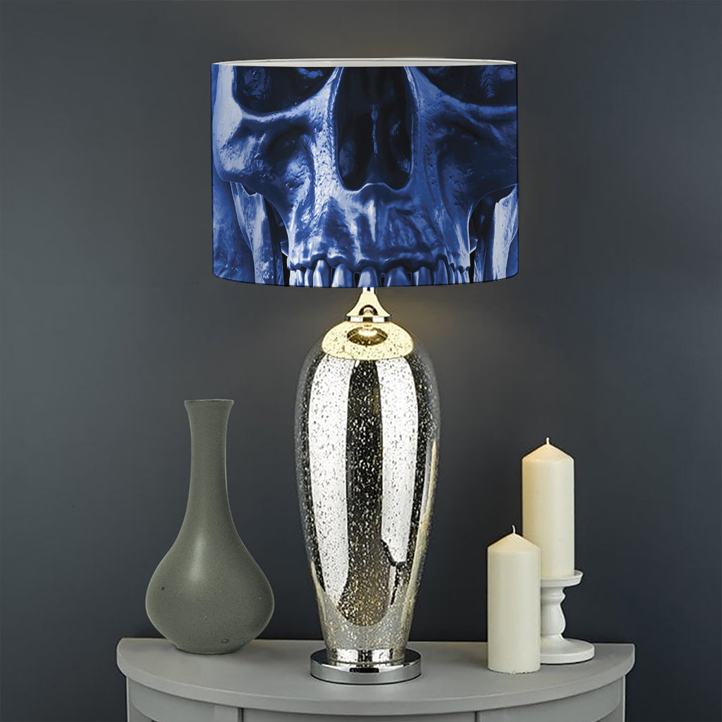 Blue Flaming Skull Print Drum Lamp Shade