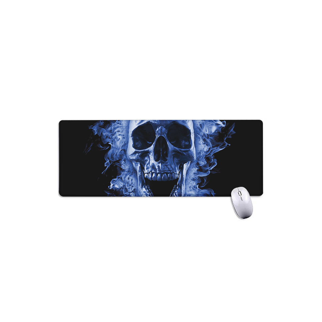 Blue Flaming Skull Print Extended Mouse Pad