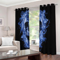 Blue Flaming Skull Print Extra Wide Grommet Curtains