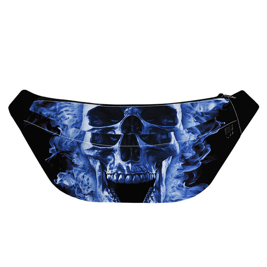 Blue Flaming Skull Print Fanny Pack