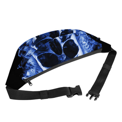 Blue Flaming Skull Print Fanny Pack