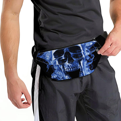 Blue Flaming Skull Print Fanny Pack