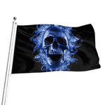 Blue Flaming Skull Print Flag