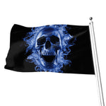 Blue Flaming Skull Print Flag