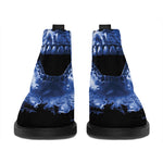 Blue Flaming Skull Print Flat Ankle Boots